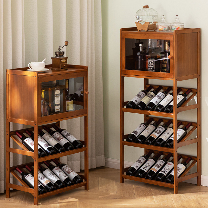 Home Bar Shelf - Rack de vinho de bambu sólido,
