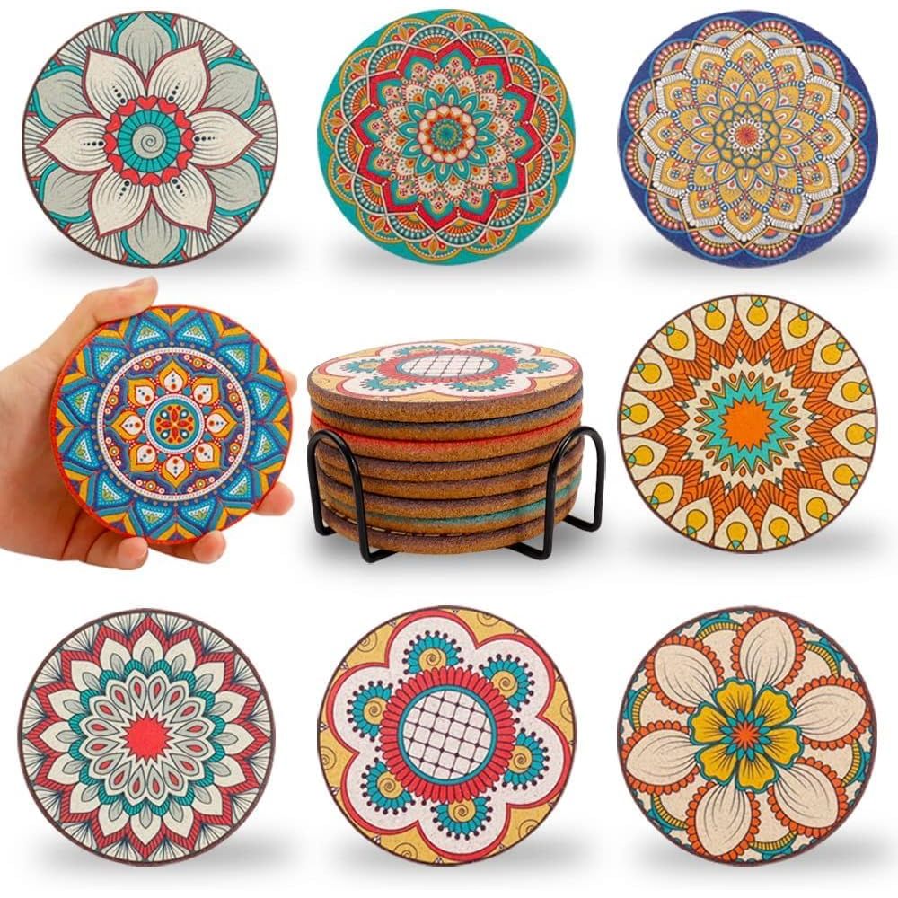 Home Bar Set - Conjunto de 8 Porta-Copos Redondos Coloridos