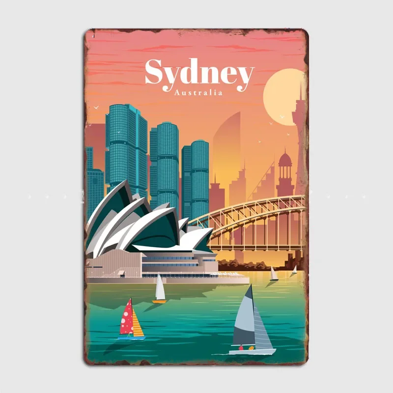 Home Bar Sydney - Pôster Vintage de Metal para Viagem