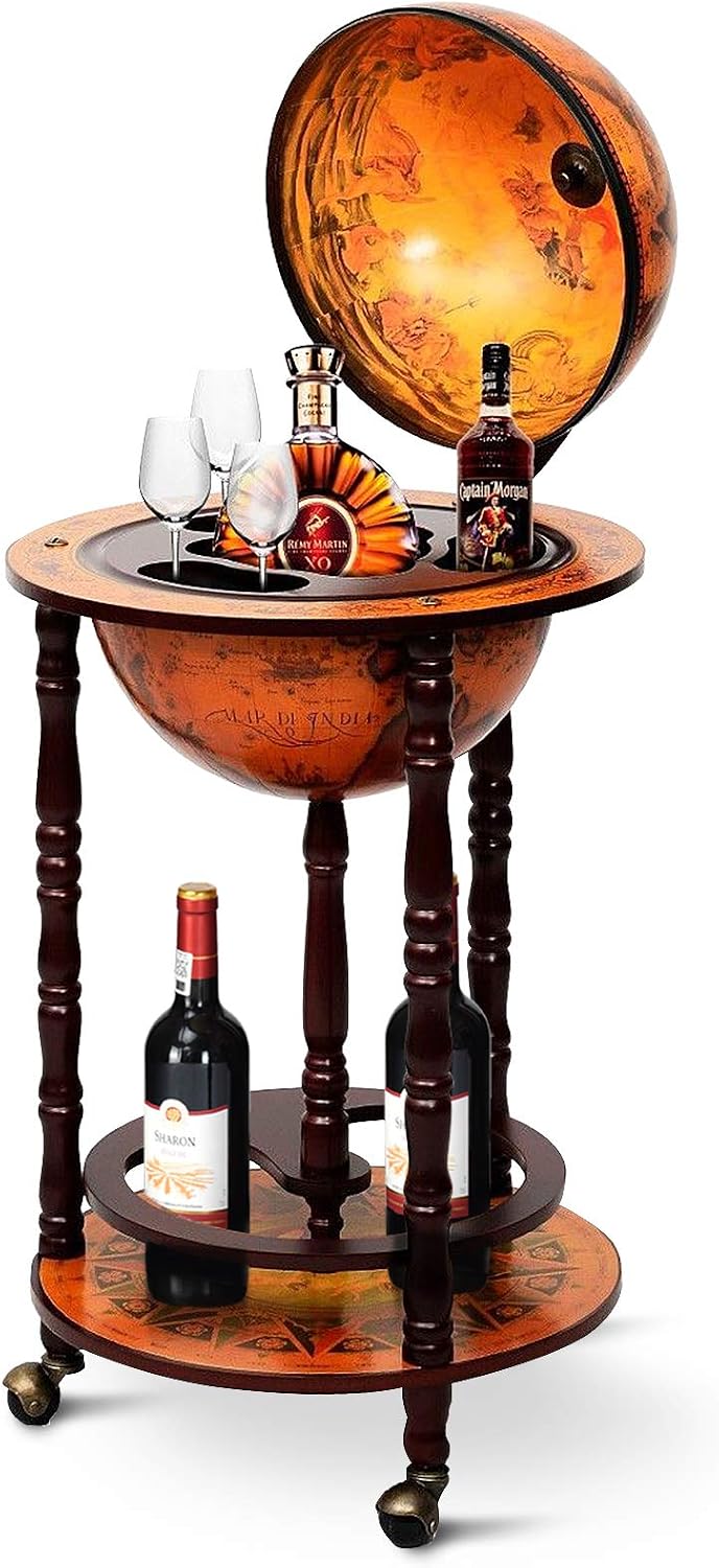 Home Bar Shelf - Carrinho de Bar Globo com Rodas,