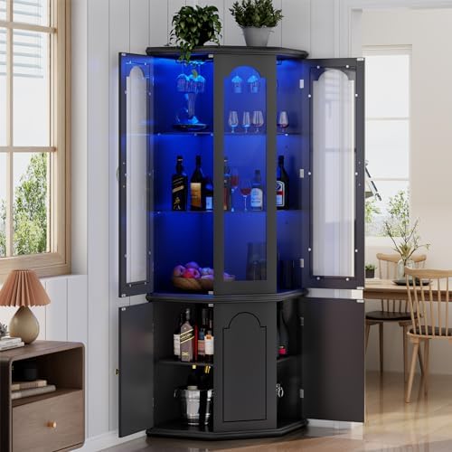 Home Bar Shelf - Armário de Canto com Luzes LED,