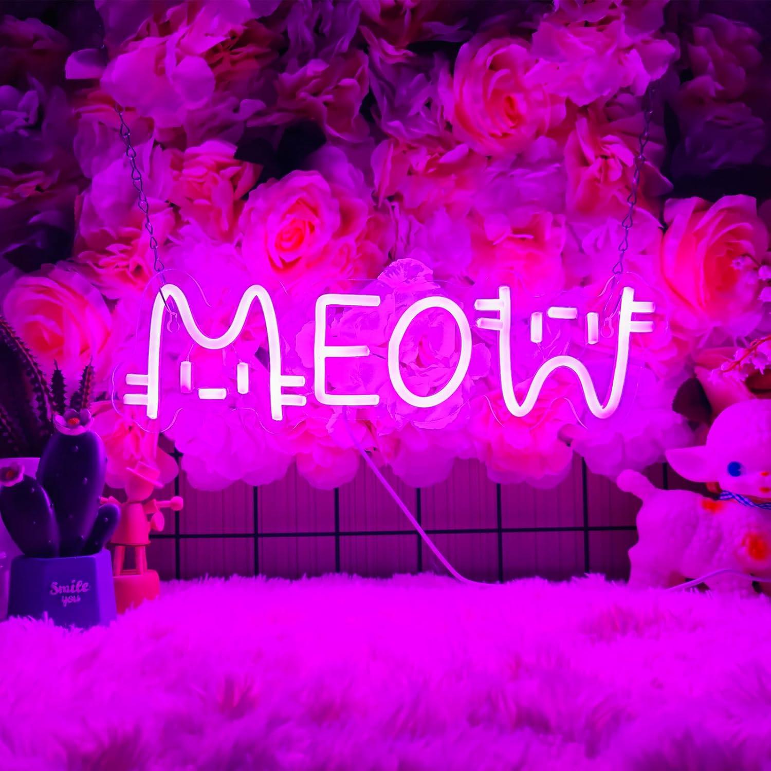Home Bar Cafe - Letreiro Neon Gato Meow com LED