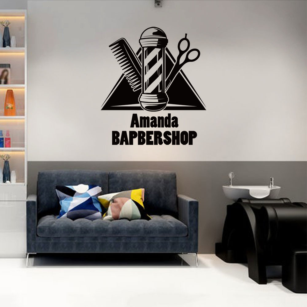 Home Barbershop - Adesivo de parede personalizado para barbearia,