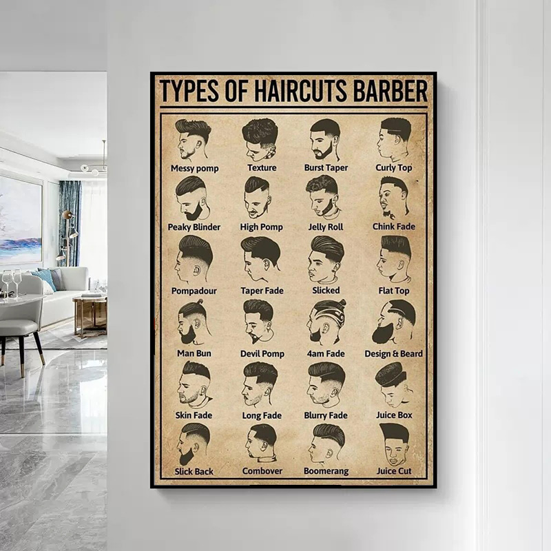 Pôster de barbeiro com tipos d - Home Barbershop avaliação e preço