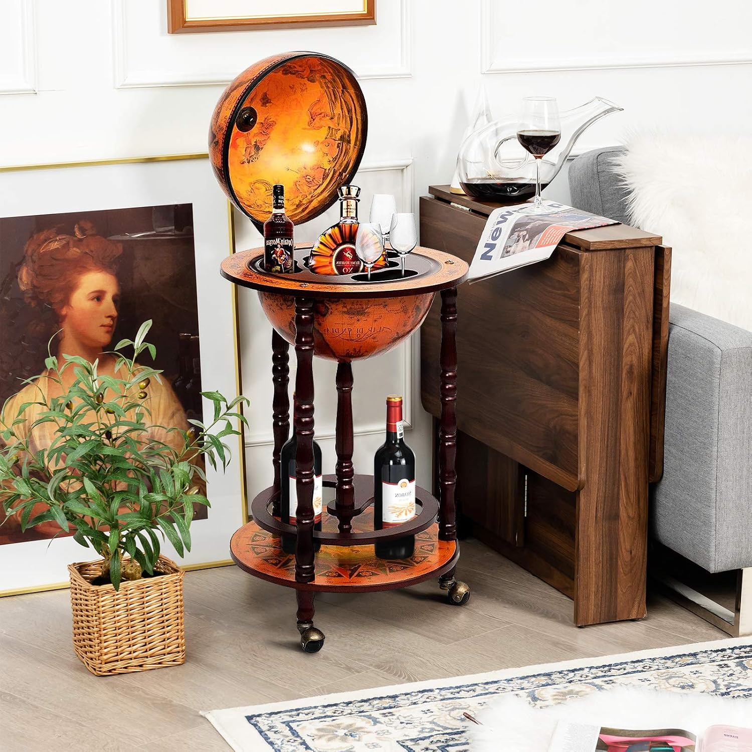 Carrinho de Bar Globo com Roda - Home Bar Shelf avaliação e preço